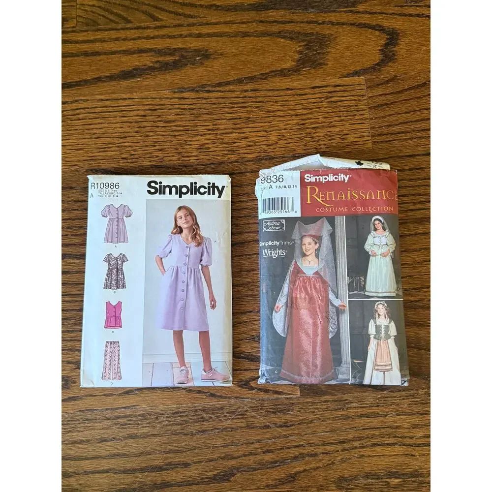 2-Piece Bundle Simplicity Girls Sz 7-14 Sewing Pattern Dress Costume Renaissance